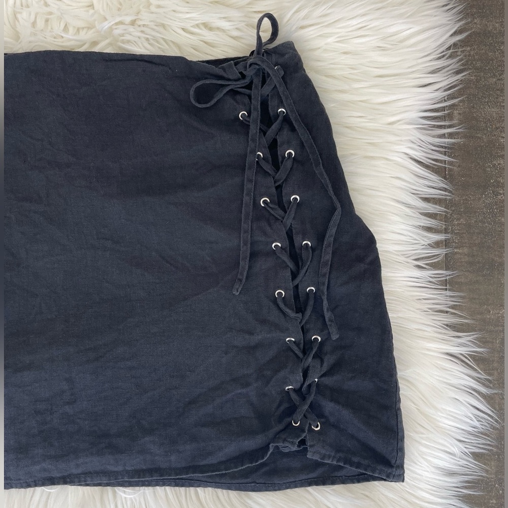 Black Lace Up Linen Mini Skirt Size Small